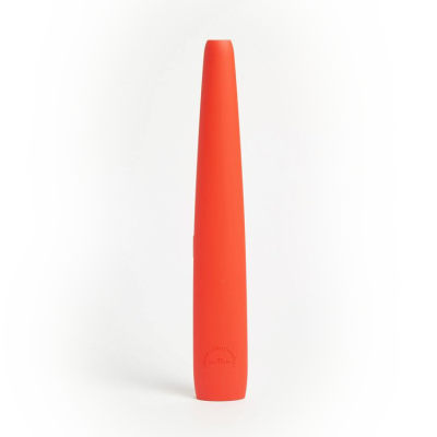 A long and thin orange plastic USB rechargeable lighter.